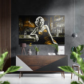 Woman in a Bar Brushed Aluminum Dibond Wall Art.